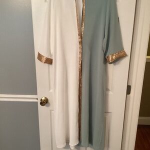 Green and white open abaya